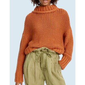 FREE PEOPLE My Only Sunshine Burnt Orange Open Knit Sweater Sz M